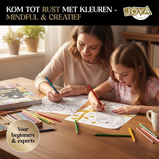 Luxe Kleurboek Voor Volwassenen - 288 Kleurplaten - Foliedruk Kleurplaten - Glas in lood effecten - Formaat 25x20cm - Botanisch, Dieren en Mandala kleurplaten - Creatief ontspanning voor Volwassenen - Joya Creative