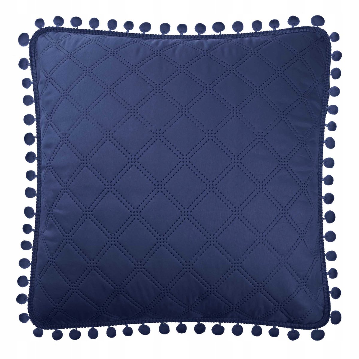 Decoratieve Kussenhoes 45x45cm met Pompons - Marineblauw