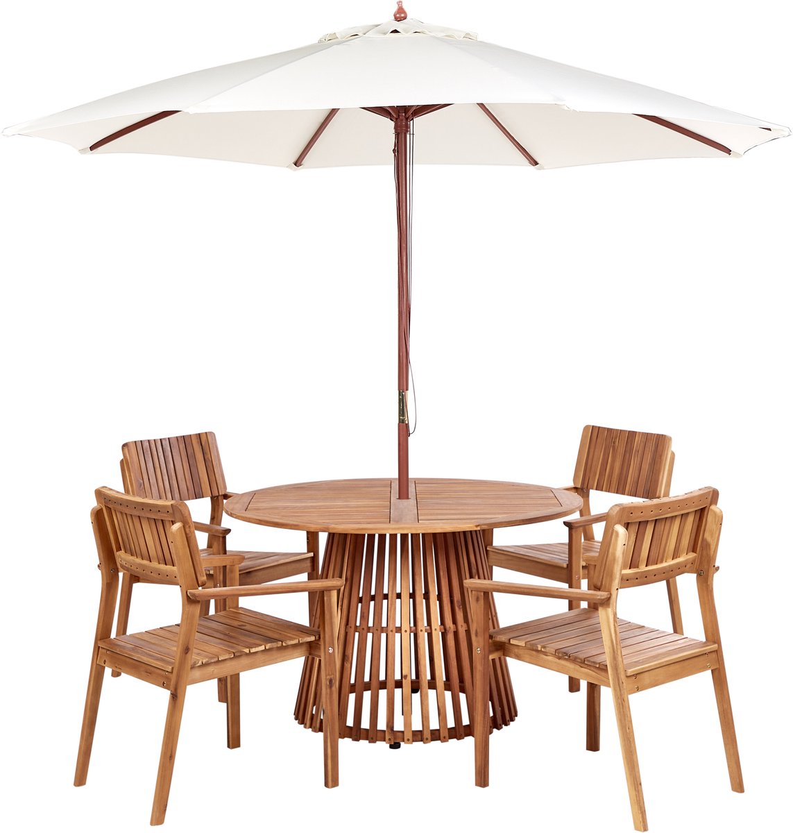 AGELLO - Tuinset voor 4 met parasol - Lichthout - Acaciahout