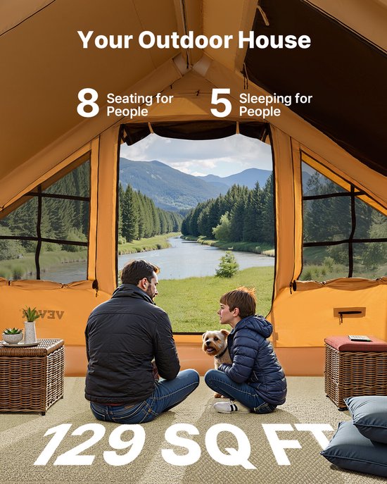 VEVOR Opblaasbare Tent voor Kamperen 5-8 Personen Glamping Tent 4x3x2.2m Geel van Merkloos — afbeelding 5
