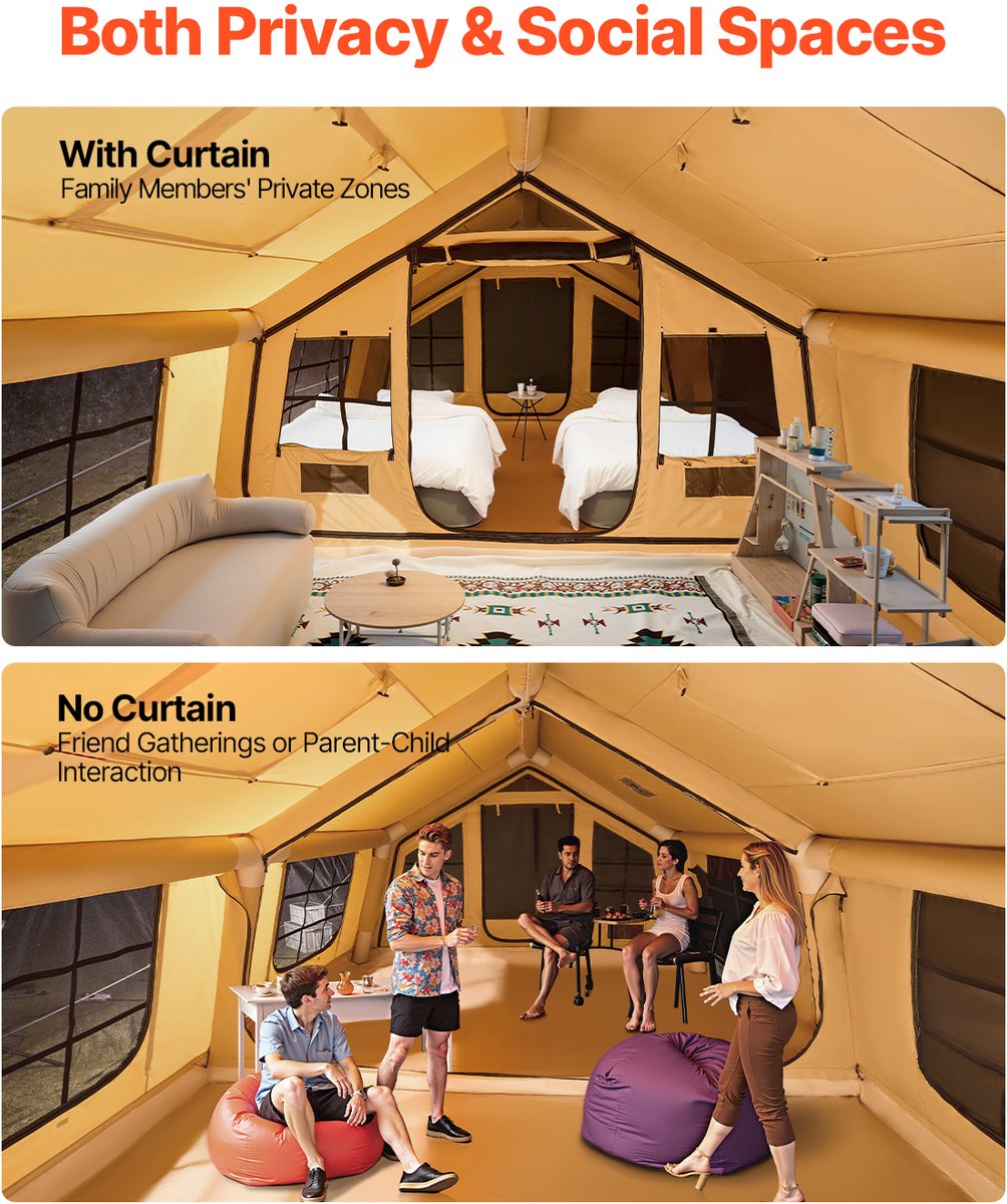 VEVOR Opblaasbare Tent voor Kamperen 8-12 Personen Glamping Tent 4.8x3.6x2.2m – foto 6