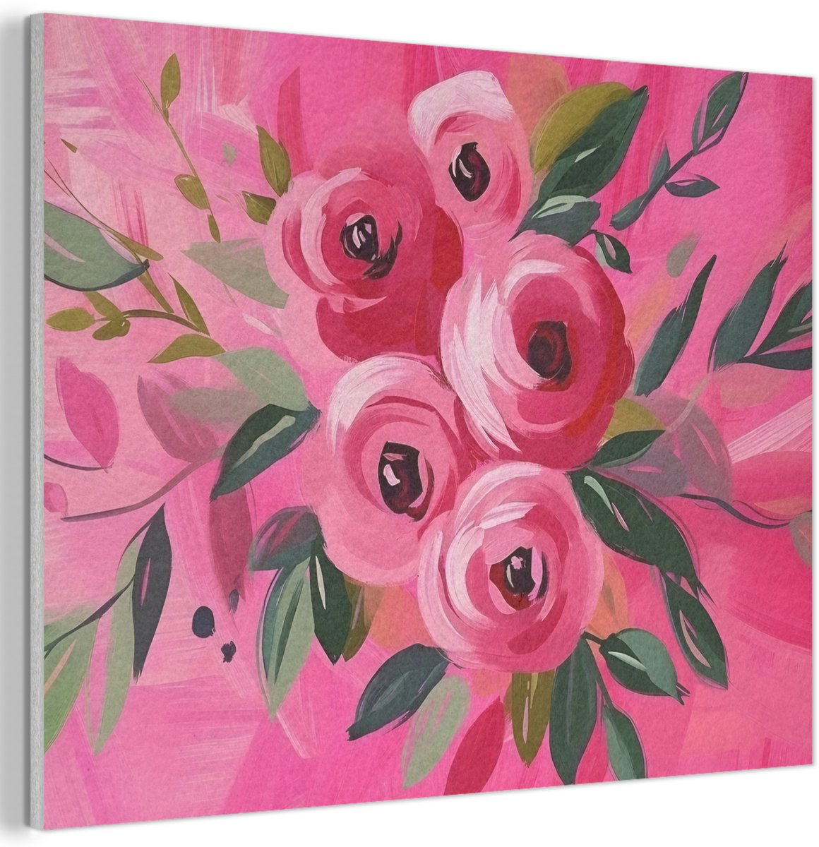 Akoestisch wandpaneel 100x70 cm - Vilt schilderij Bloemen - Verf - Roze - Akoestische panelen - Geluidsdempende wanddecoratie - Geluidsisolatie woonkamer - Muurdecoratie geluidspanelen