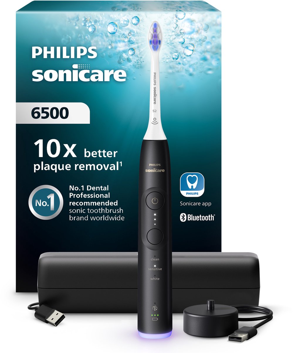 Philips Sonicare 6500 Series - Elektrische Tandenborstel - Reisetui -Zwart - Gevoelige tanden - HX7411/02