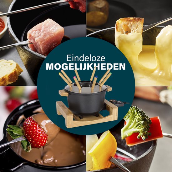 Princess Fonduepan 173025 - Elektrische fondueset - 8 personen - Geschikt voor kaas, olie, chocolade en bouillon - 2 meter snoer - Regelbare thermostaat - Bamboe - 1.5 liter — afbeelding 2