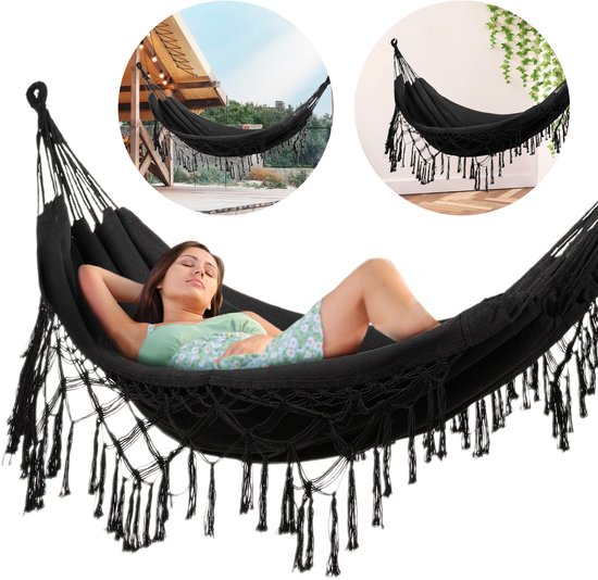 Outtec® Hangmat XXL - 200x150 cm, tot 200kg - Boho Katoenen Hangmat voor Buiten, Tuin, Balkon - voor Kinderen en Volwassenen