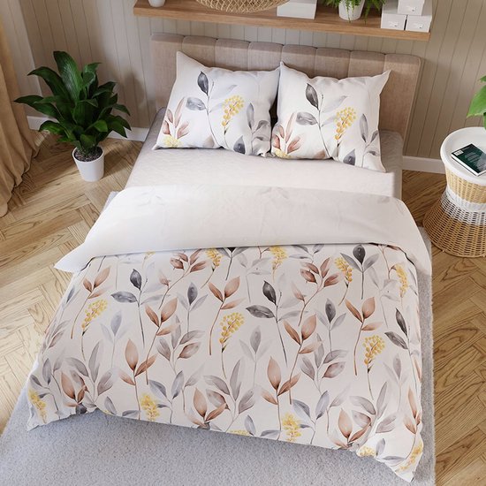 Set dekbedovertrek satin de coton ZARIA 160x200 cm avec motif de feuilles