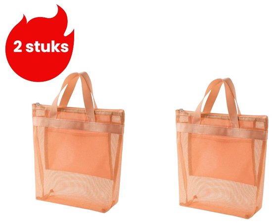 Sac de plage 2 pièces - Sac de rangement portable - Trousse de toilette de voyage - Grand sac de courses - Oranje- Rouge