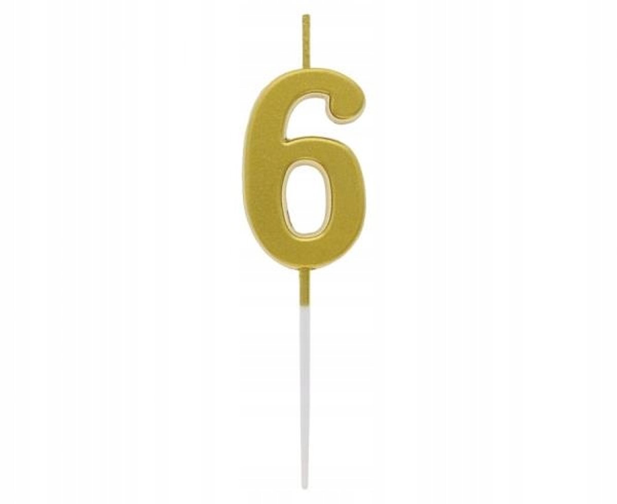 Metalen Gouden Kaars Cijfer 6 - 9.5x2.3cm