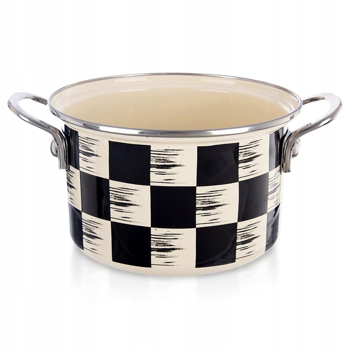 Emaljeren Pan 'Szachownica' 18 cm, 2L - Retro Stijl, Geschikt voor Inductie