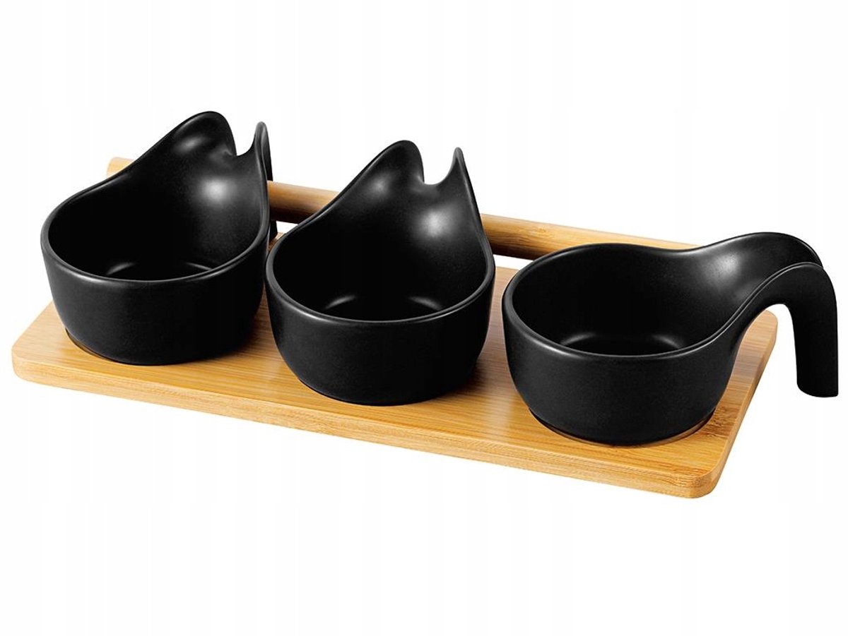 Florina Adria Dip Schaalset Zwart - 3 Stuks met Bamboe Onderzetter