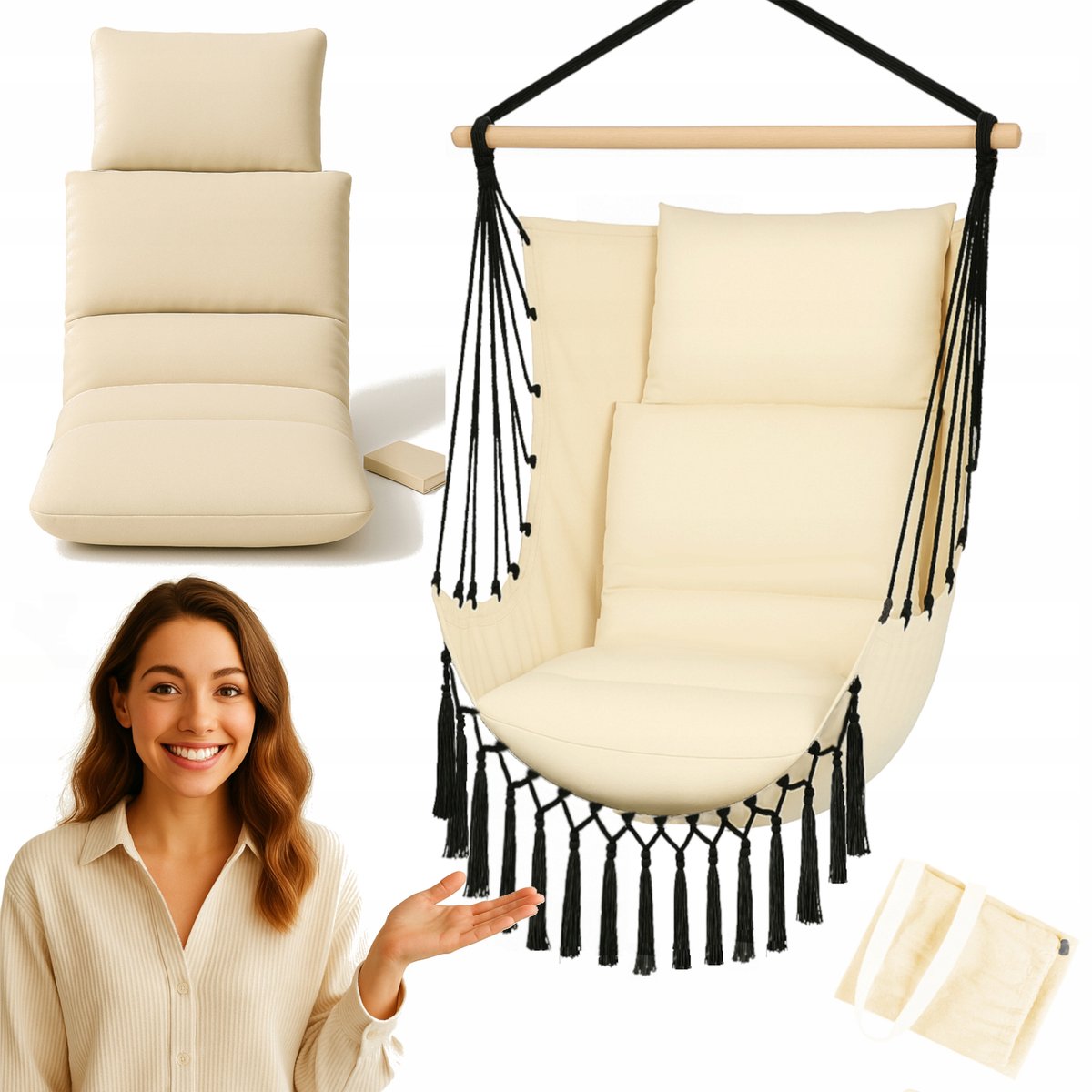Hangmat Stoel Brazilië Maxi met Grote Kussen - Boho Stijl
