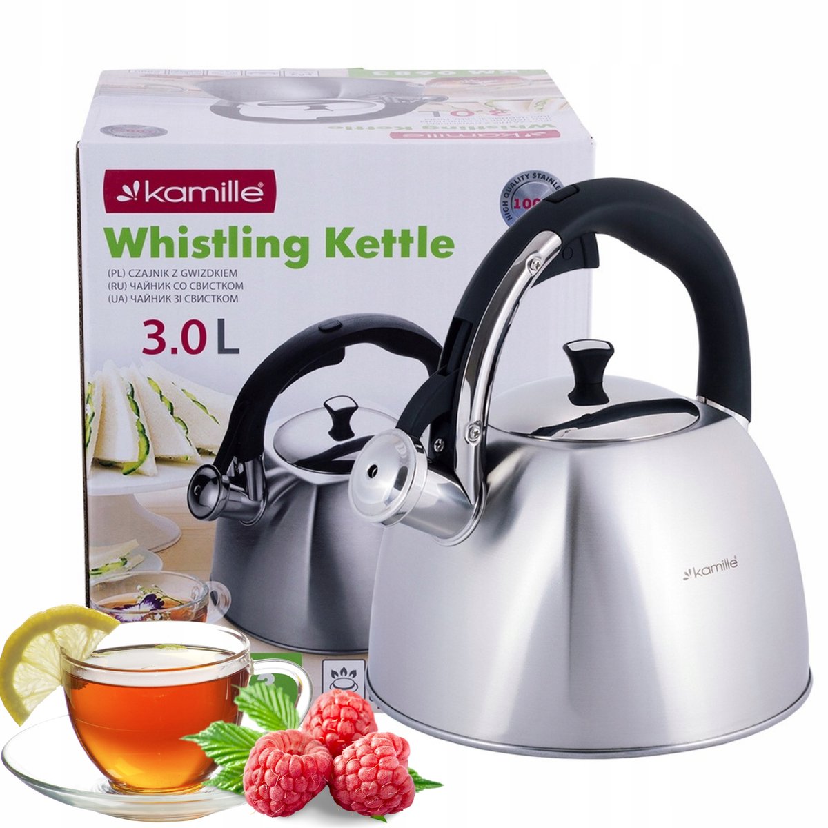 Kamille Stalen Fluitketel 3L - Gas & Inductie - Zilver