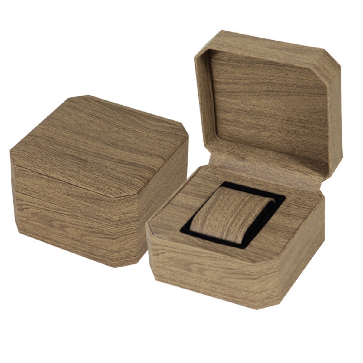 Achthoekige PU-leren horlogedoos met klapdeksel, 12*12*7,5 cm - natuurlijke houtkleur