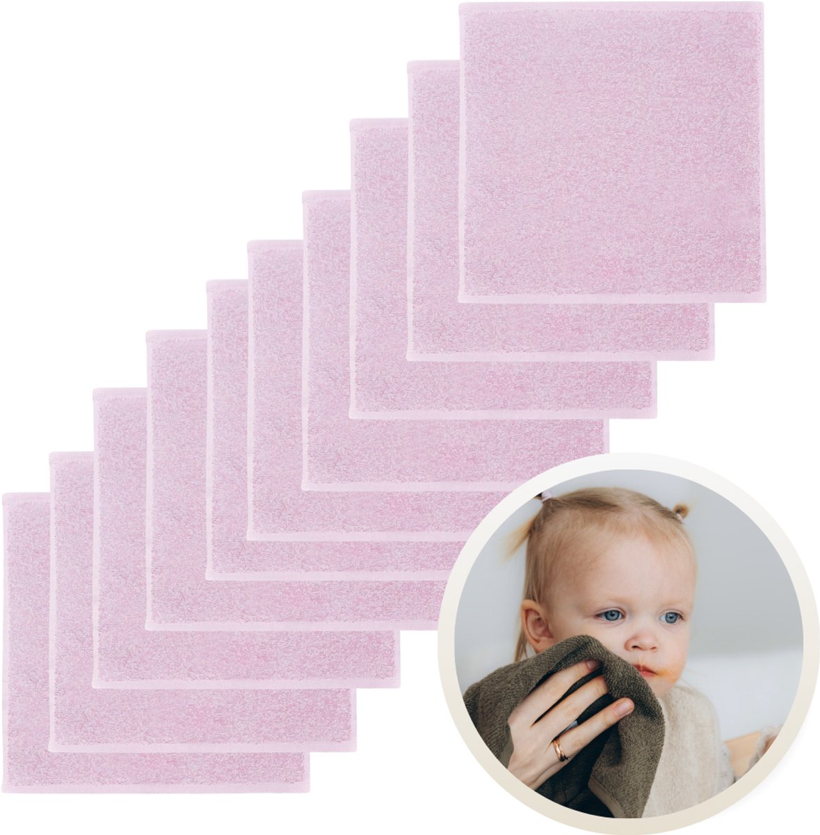 Funnies Spuugdoekjes 10-Pack Roze - Set van 10 Zachte Spuugdoeken, Monddoekjes, Kwijldoekjes - 30x30 cm - 100% Katoenen Badstof - Absorberend, Sneldrogend en Zacht - Wasmachinebestendig - Perfect voor Gevoelige Babyhuid bij Voeden en Kwijlen