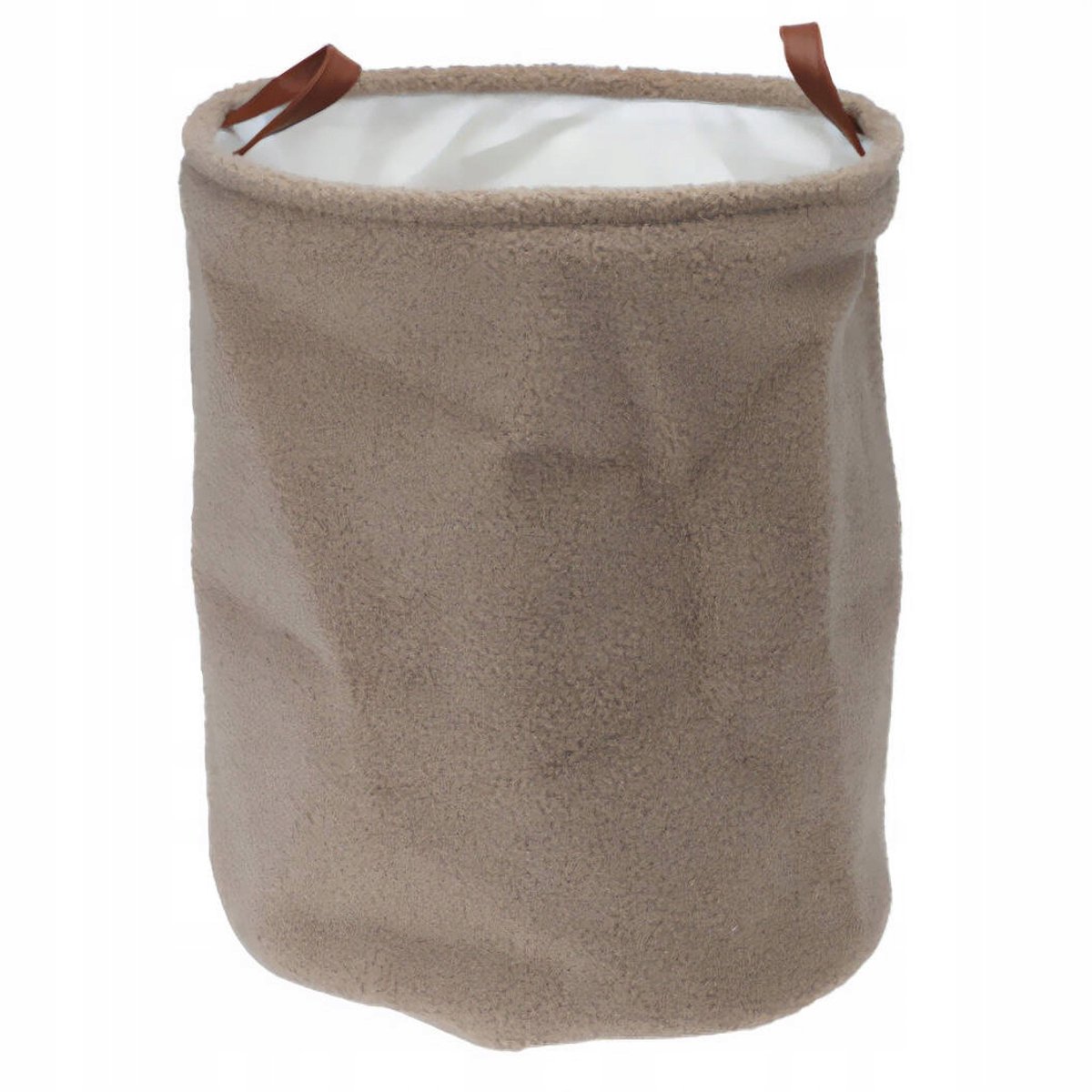 Beige Boucle Opbergmand met Kunstleren Handvatten - 38x50 cm