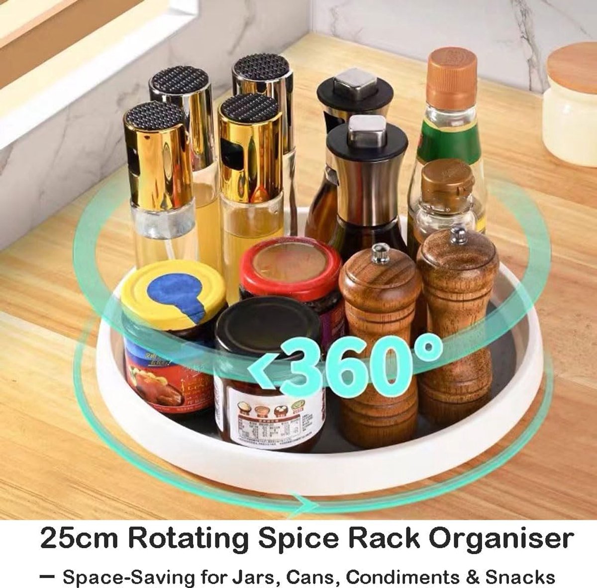 Famanu - Lazy Susan Draaitafel, roterende opbergorganizer, antislip kruidenrek draaitafel, Pefuseme opslag draaiende organizer voor keuken, koelkast, voorraadkast, koelkast (25 cm grijs en wit)
