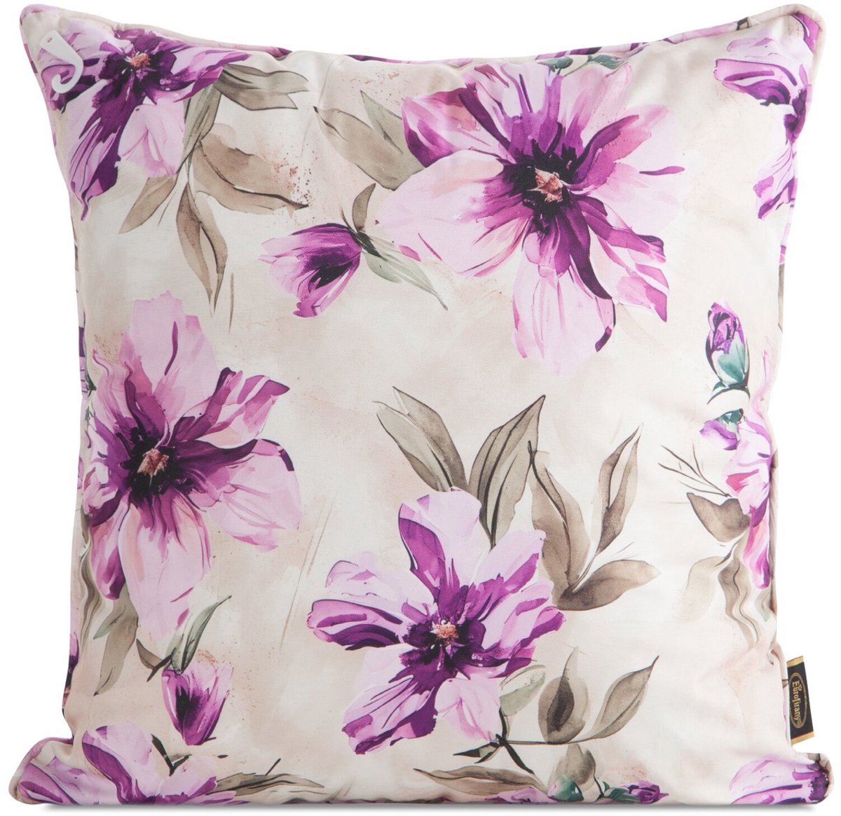 Tuinkussenhoes 45x45cm - Creme met Roze Bloemen - Duurzaam Polyester