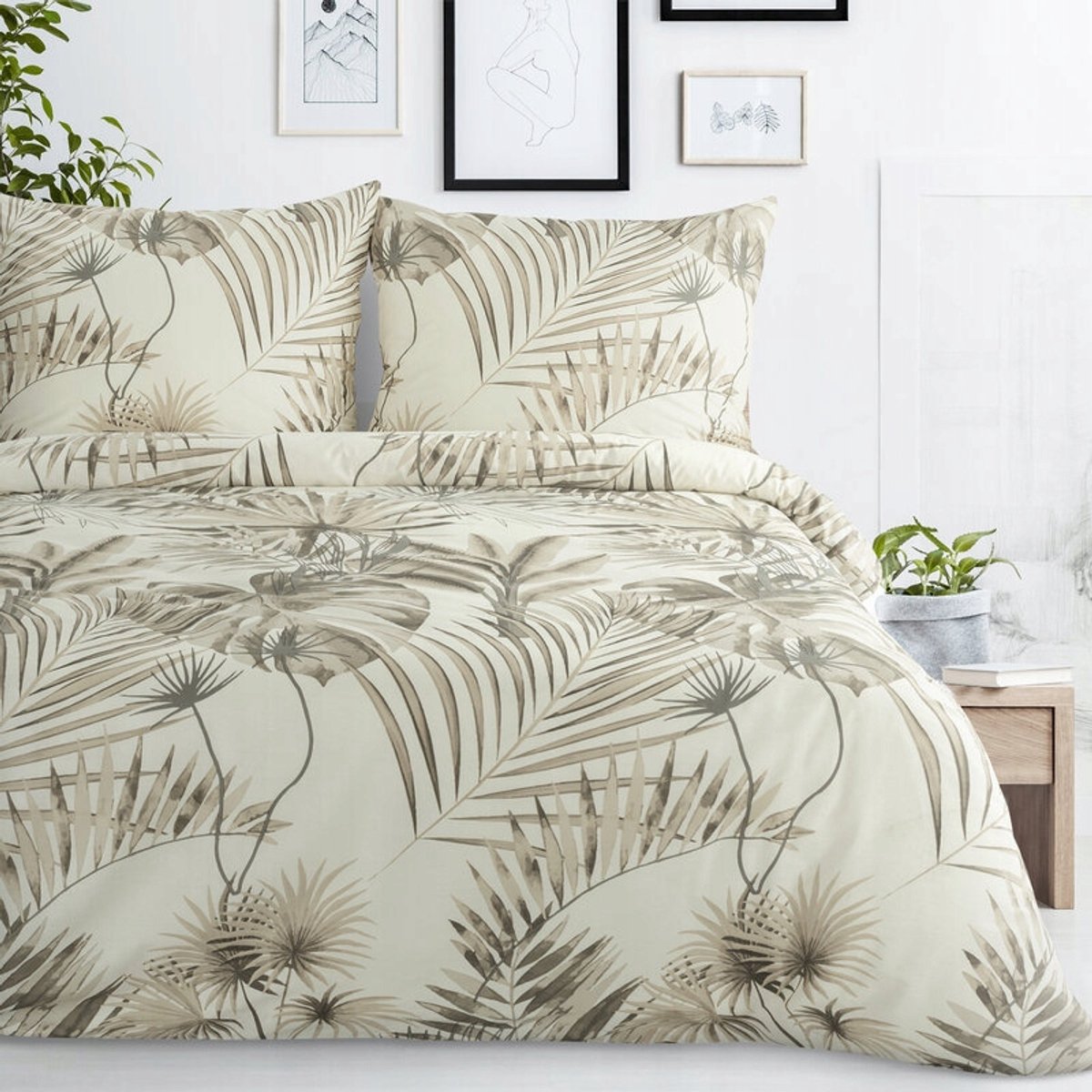 Nina Katoenen Dekbedovertrek Set 160x200cm + 2 Kussenslopen 70x80cm Beige