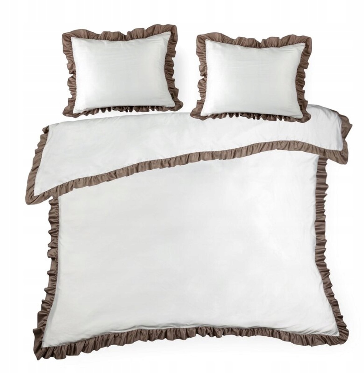 Eliza Dekbedovertrek 160x200cm met Ruche - Wit/Beige