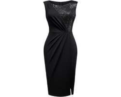 Damesjurk, elegante avondjurk, mouwloos, knielengte, A-lijn jurk, cocktailjurk, feestjurk Zwart L