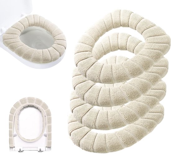 Vitdipy - Housse de siège de toilette - Lot de 4 - Housse de siège de toilette résistante - Housse de siège de toilette douce - Réutilisable - Lavable - Extensible - Chaude - Beige
