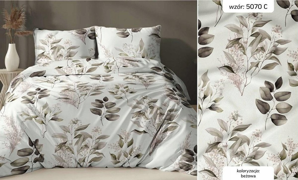 Satine Dekbedovertrek 160x200cm Wit Beige Bladeren met Rits