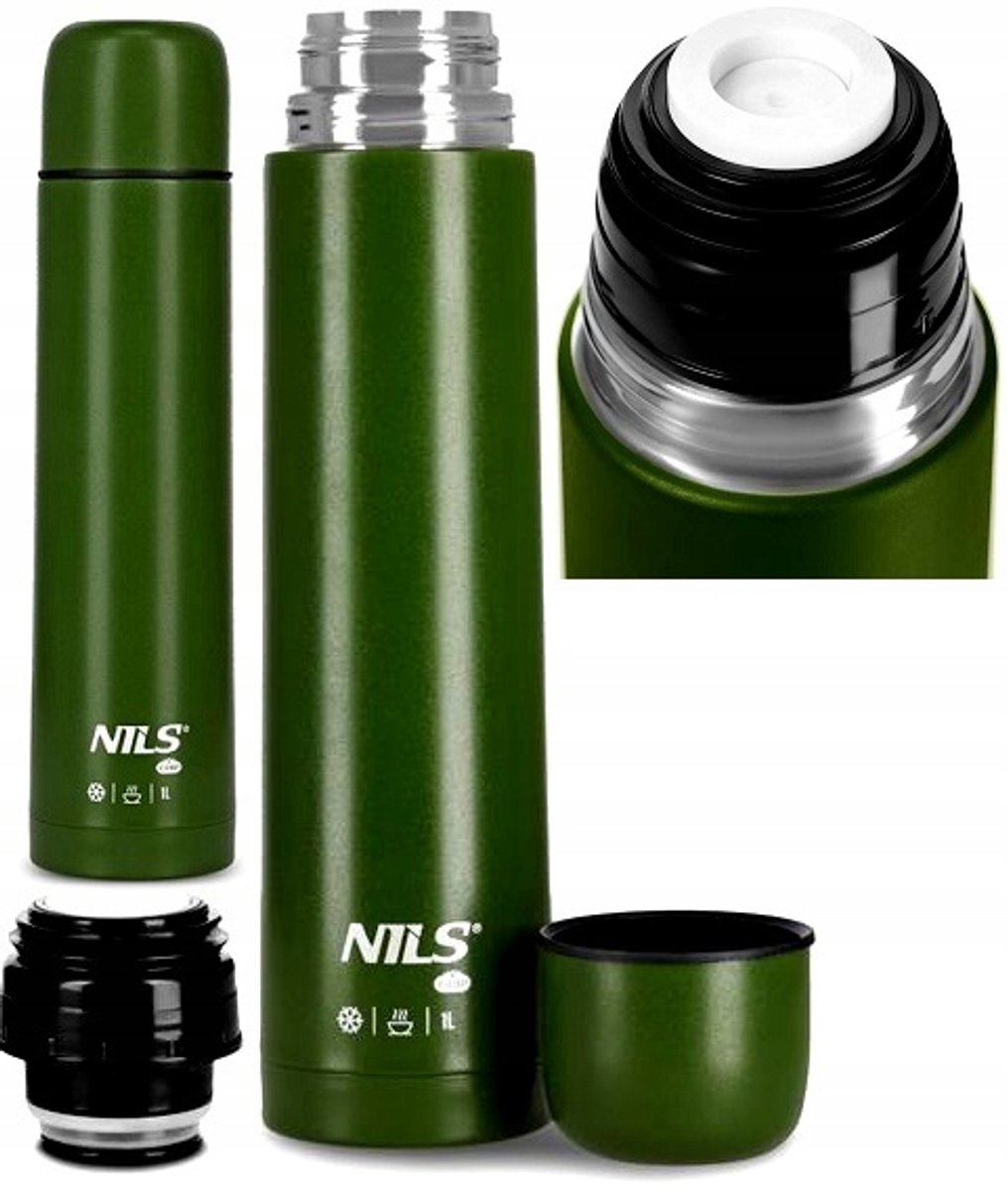 Nils Camp Thermos Fles Groen 1000 ml - Dubbelwandig RVS