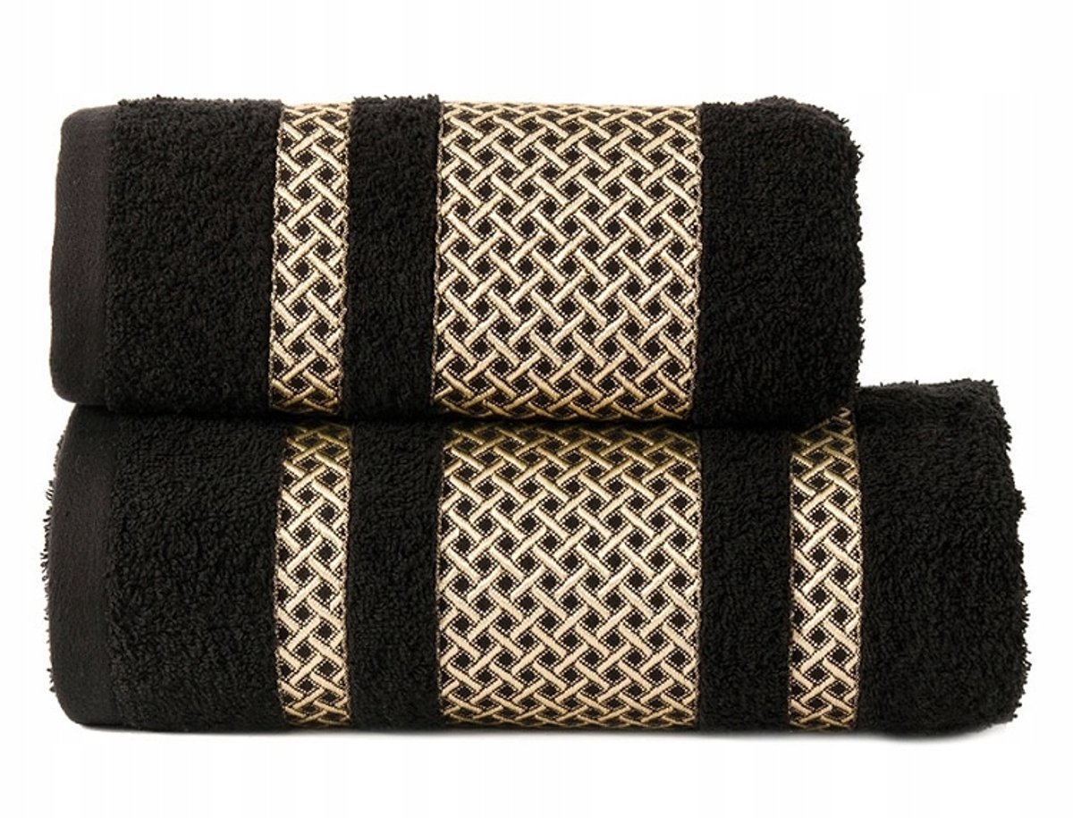 Lionel Badhanddoek Zwart met Gouden Borduursel 70x140 cm