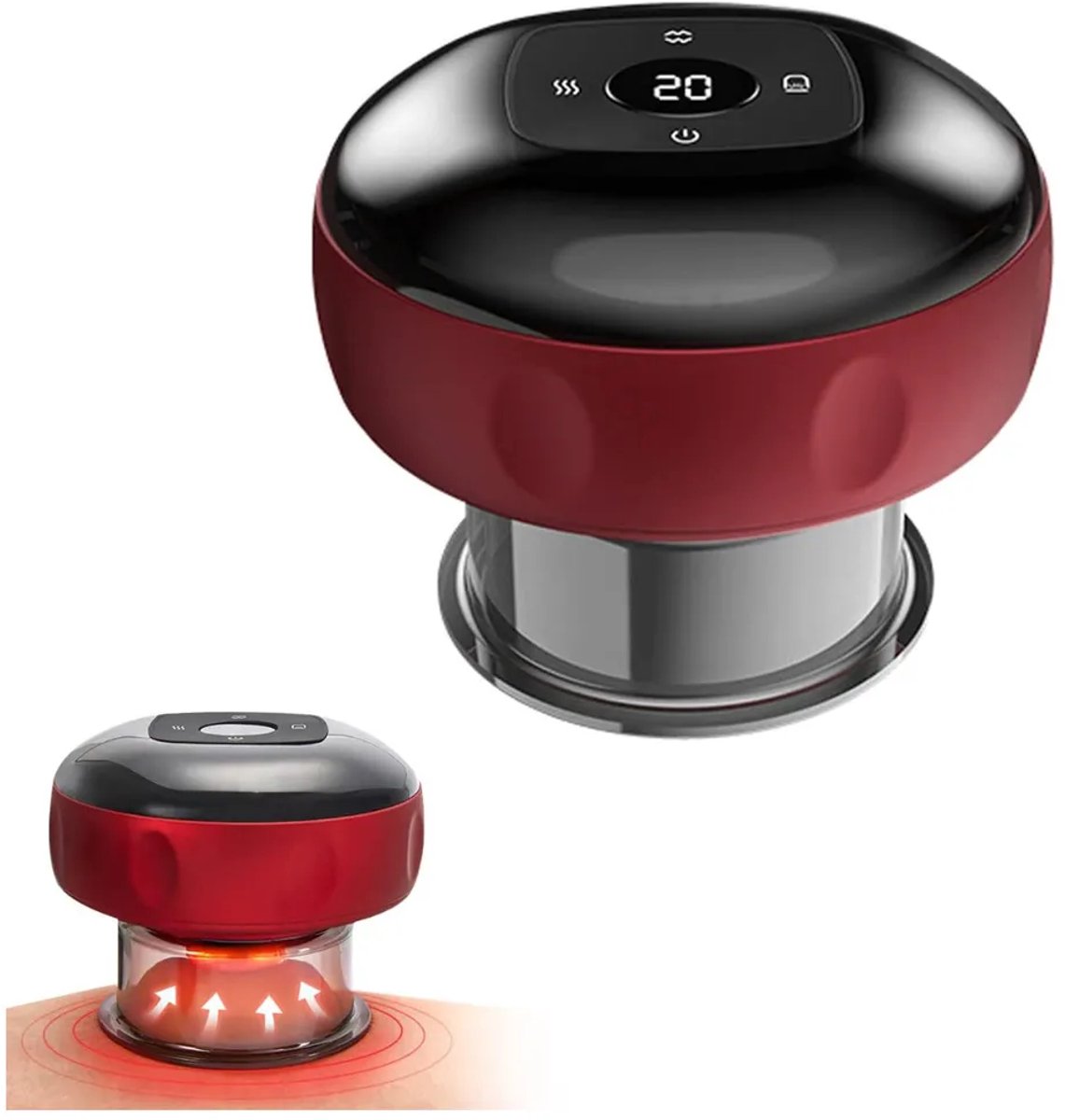 Elektrisch cuppingapparaat voor cuppingtherapie, schrapen, massage, vibratie-oplading, massage (12 snelheden, rood).