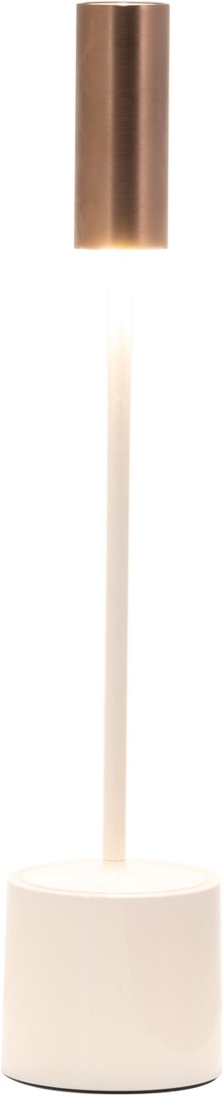 Zafferano Carolina Tafellamp - Oplaadbare Buitenlamp Ivoor/Brons - Spatwaterdicht (IP65) - Bureaulamp Snoerloos - Dimbare LED Lamp - Draadloos Oplaadstation - Terraslamp - USB Oplaadbaar - 29 cm