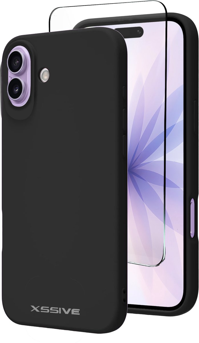 Hoesje + Screenprotector geschikt voor iPhone 17 - Siliconen Hoesje met Beschermglas - Zwart
