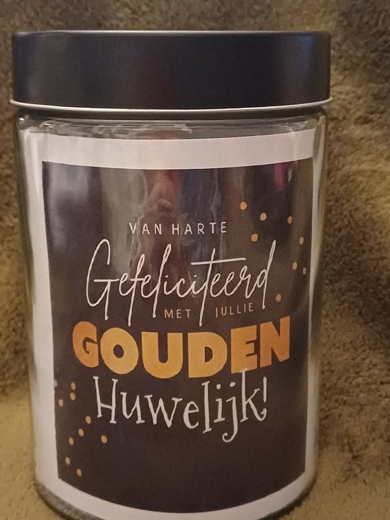 Snoeppot Gouden Huwelijk Cadeau 50 Jaar Getrouwd Luxe Glazen Pot snoeppot-gouden-huwelijk-cadeau-50-jaar-getrouwd-luxe-glazen-pot