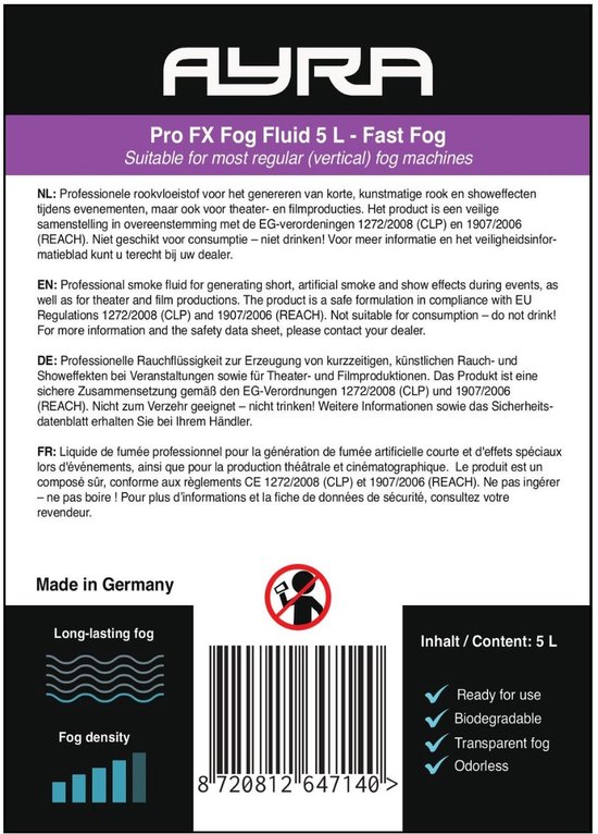 Ayra Rookmachine Ayra Pro FX Fast rookmachine vloeistof 5 liter voor CO2 effect | bol