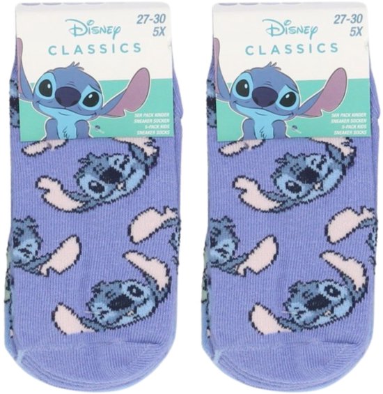 Lilo & Stitch Sokken - 10 Paar - Maat 31/34- Paars - Blauw - Kind