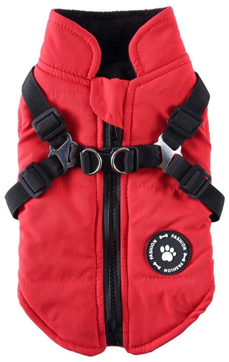 (2XL) Hondenjas met harnas voor kleine en middelgrote honden Waterdichte hondenjas Warme gewatteerde hondenkleding Puppy hondenjas