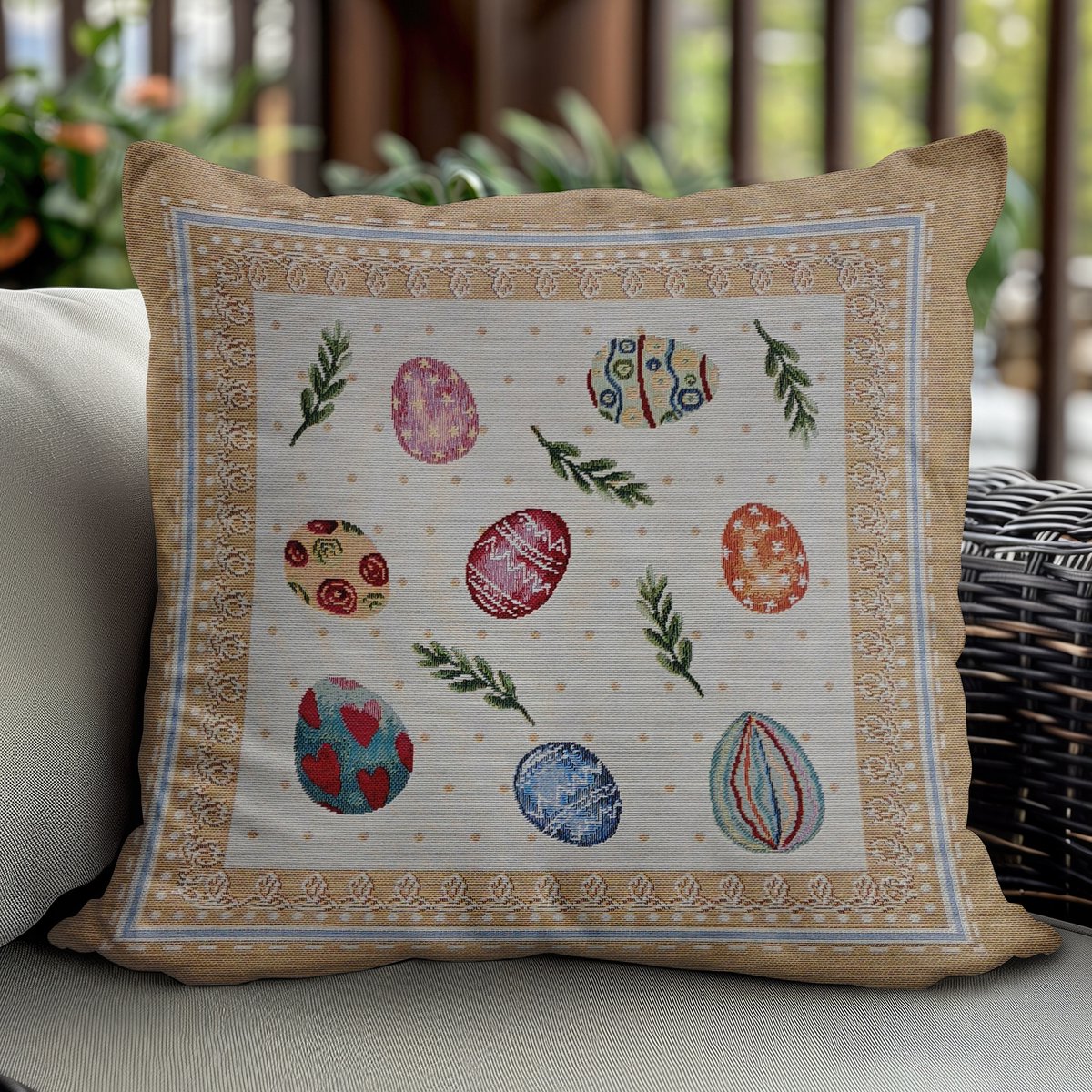 Gobelin Kussenhoes 45x45cm - Paar Eieren Decoratie
