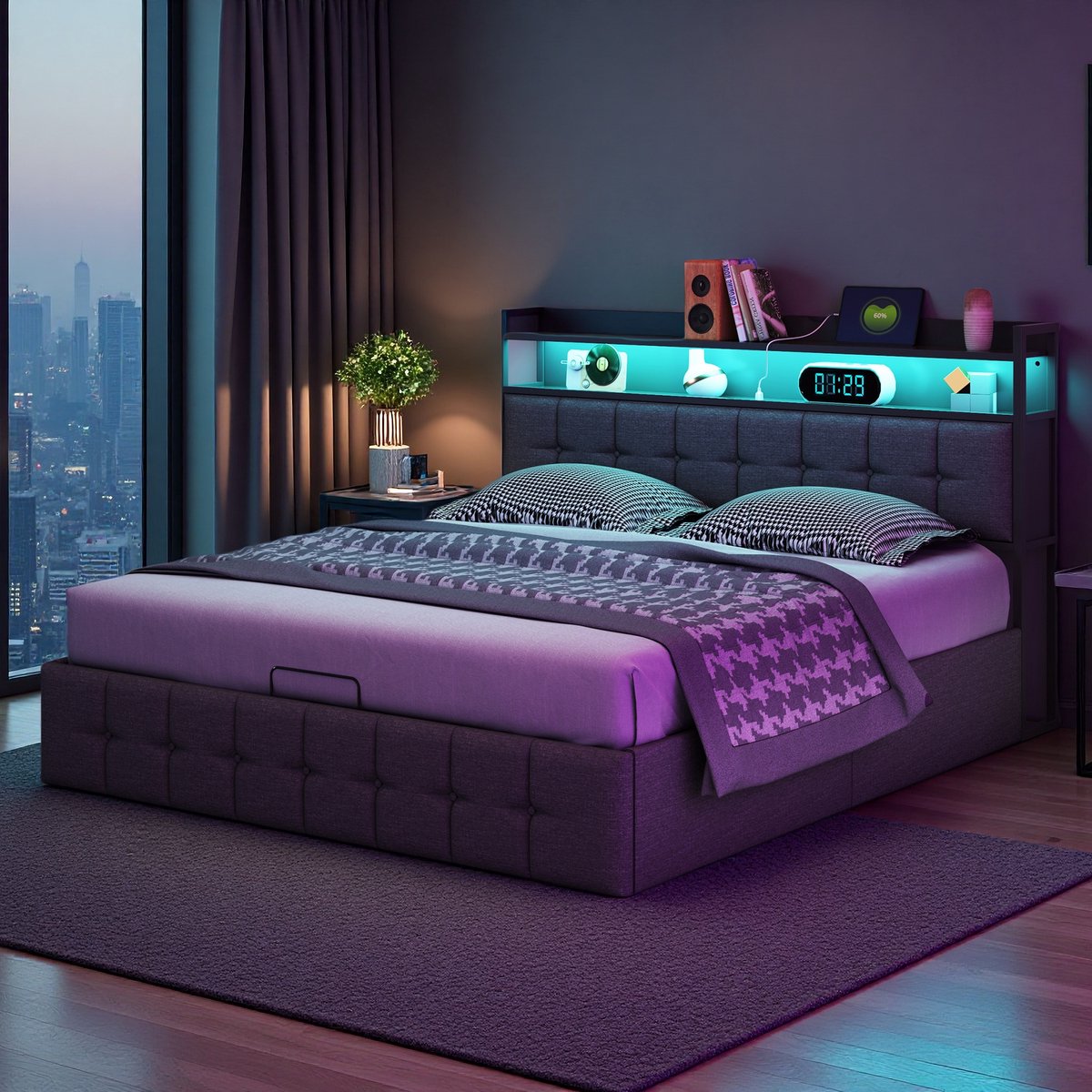 SHOPENTRA LED Opbergbed 160x200 cm met USB en Verlichting - SHOPENTRA - €259,99