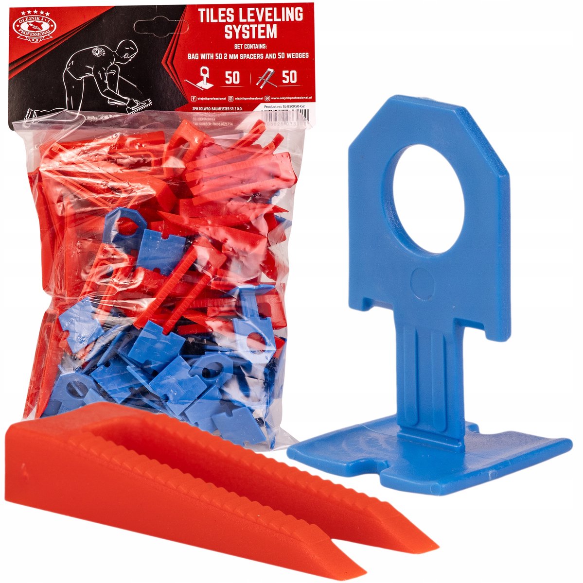 Het nivelleringssysteem van Olejnik Tegel: 50 clips (2 mm) + 50 wiggen