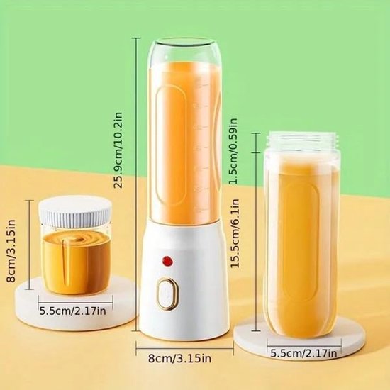 Mini Blender - Fruit- en Groentepers - 450ml - 40W - Snel en Gemakkelijk - 10 RVS Bekerbladen - USB Oplaadbaar - Sap - Beker - Fles - Reis - Draagbaar van Tisenco — afbeelding 2