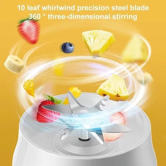 Mini Blender - Fruit- en Groentepers - 450ml - 40W - Snel en Gemakkelijk - 10 RVS Bekerbladen - USB Oplaadbaar - Sap - Beker - Fles - Reis - Draagbaar van Tisenco — afbeelding 4