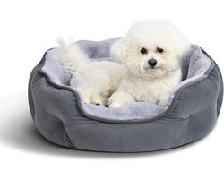 Ronde hondenmand - Geschikt voor kleine honden - Kattenmand - Wasbare puppymand - Met zachte pluchen kussen - Antislip onderkant - Grijs - 51*48*15cm-S