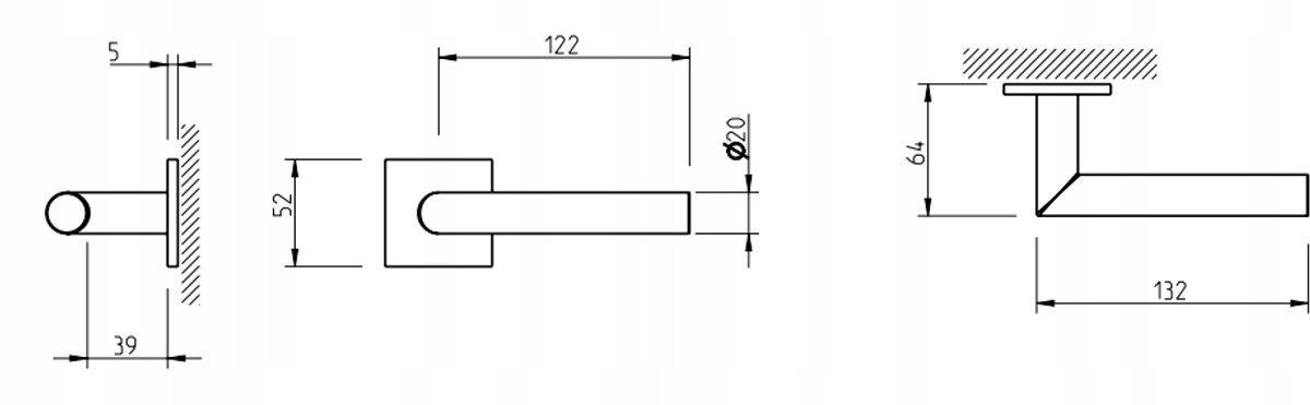 Tupai 4152 5SQ-153 zwarte vierkante deurkruk, 5mm rozet