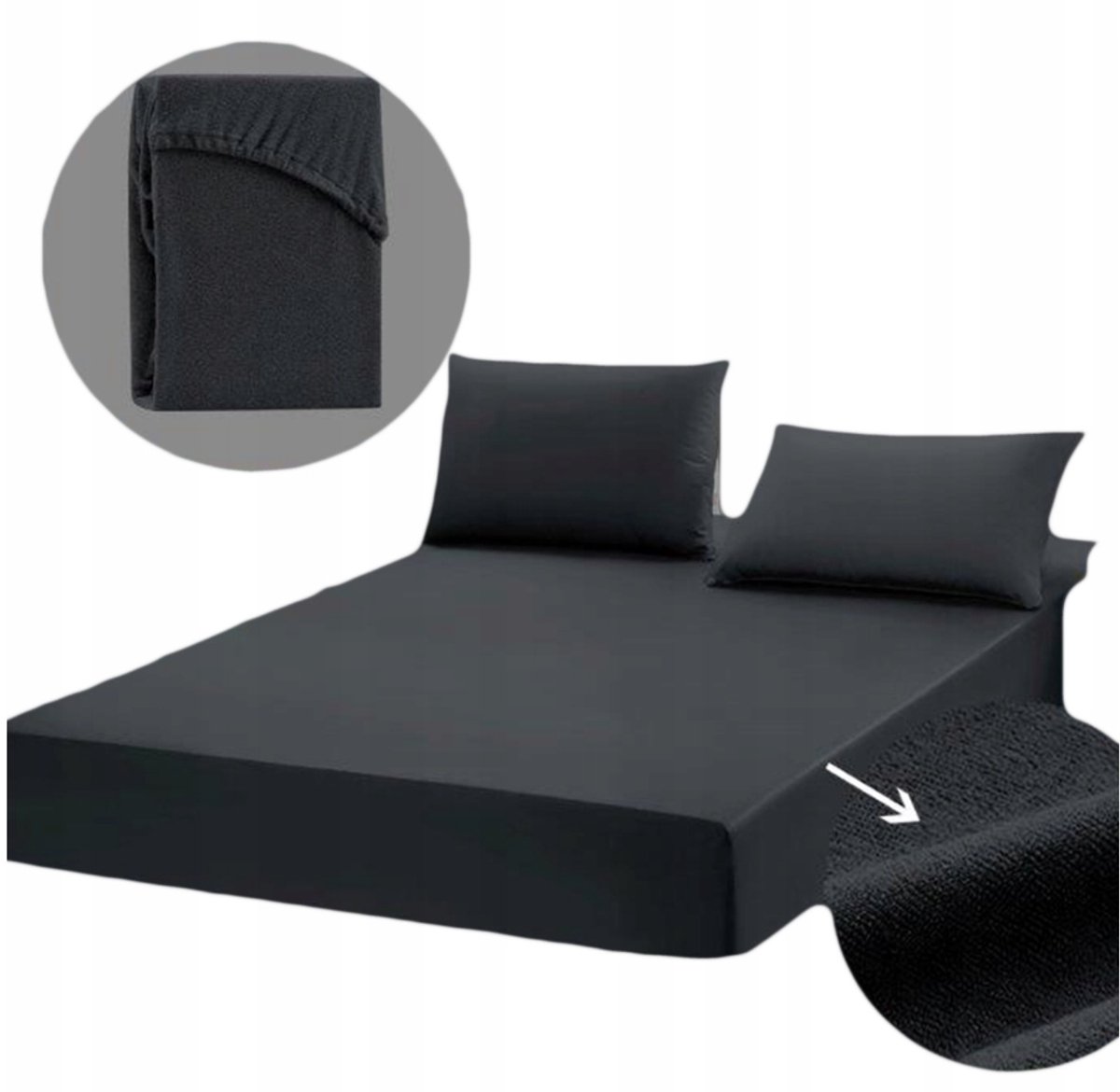 Badstof handdoek 160x200cm - 100% Katoen met Elastiek - Zwart
