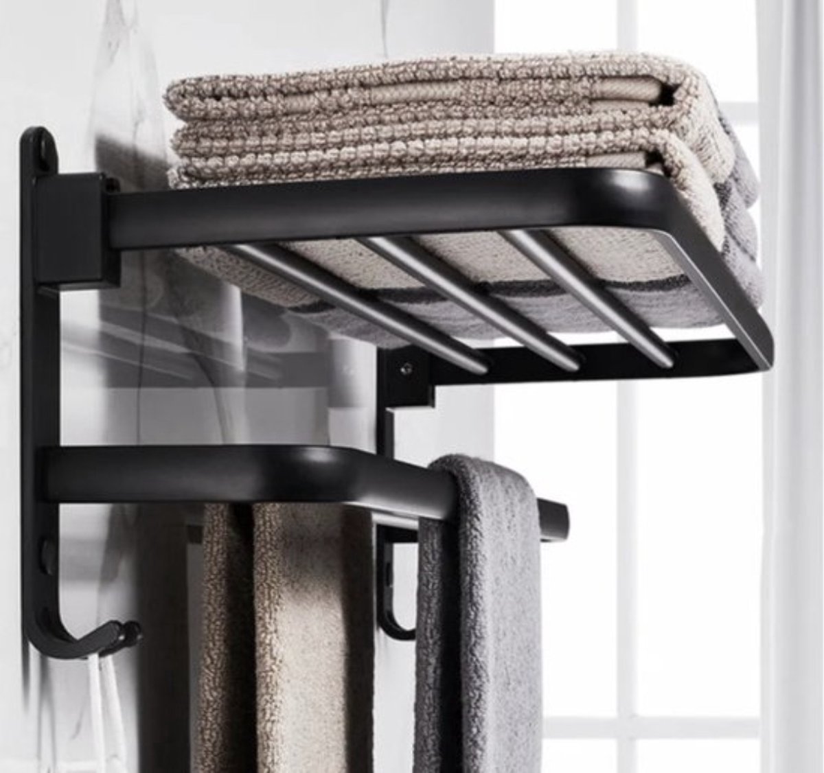 Handdoekrek Zwart - Handdoekenrek - Handdoekhouder - Douscherek - Badkamerrek - 60CM