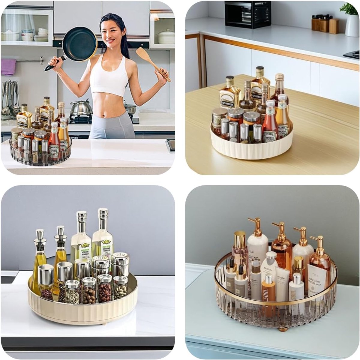Famanu - Lazy Susan draaiplateau 27 cm, melkwit, ronde keukenorganizer