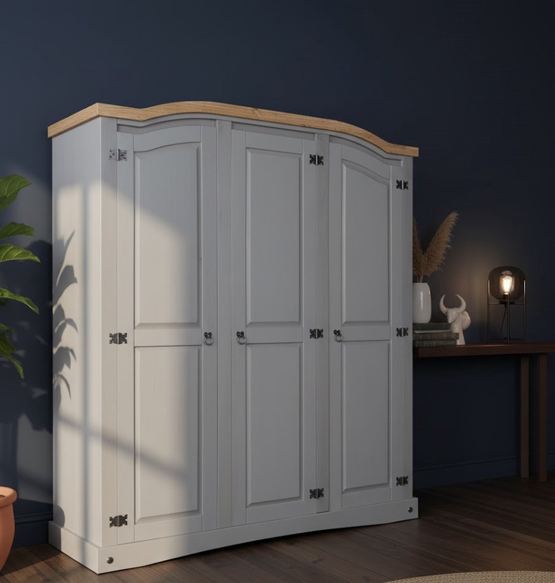 Multifunctionele Houten Kast 152,5 x 52 x 170 cm – Kledingkast, Archiefkast en Woonkamerkast met 3 Deuren, Kledingroede en Opbergruimte – Rustiek Mexicaans Design