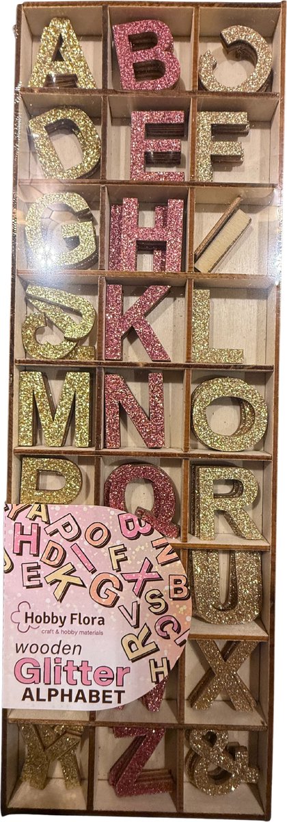 glitter alfabet – Glitter Letters – 27 Stuks – Multiplex – 2 cm Hoog – Decoratieve Letters voor Knutselen, Naamdecoratie & DIY – Wooden Glitter Alphabet