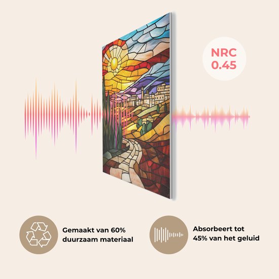 Akoestisch wandpaneel 30x40 cm - Vilt schilderij Mozaïek - Zon - Landschap - Dorp - Akoestische panelen - Geluidsdempende wanddecoratie - Geluidsisolatie woonkamer - Muurdecoratie geluidspanelen