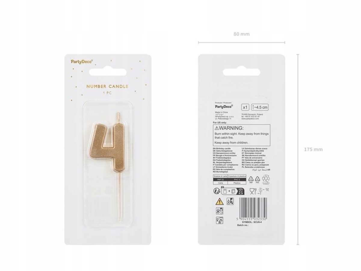 Gouden Taart Kaars Cijfer 4 - 4,5 cm