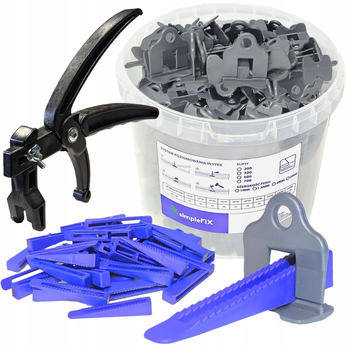 Simplefix Tegelnivelleringssysteem: 500 clips, 100 wiggen, tangen